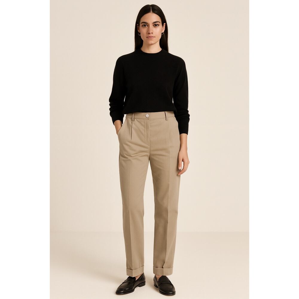 New Alberto Biani Lovato Cotton Pleated Trousers Pants Khaki Italian 46 Size 10